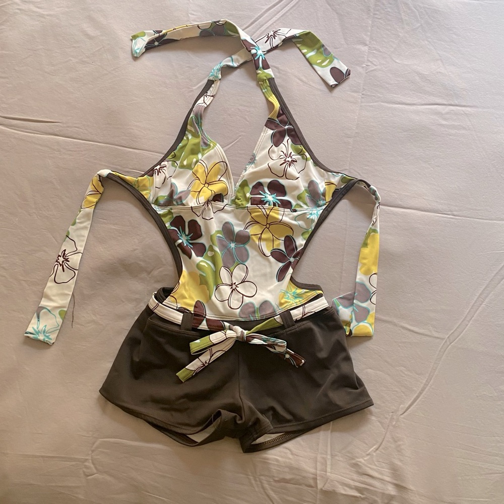 Floral Halter Swimsuit with Shorts